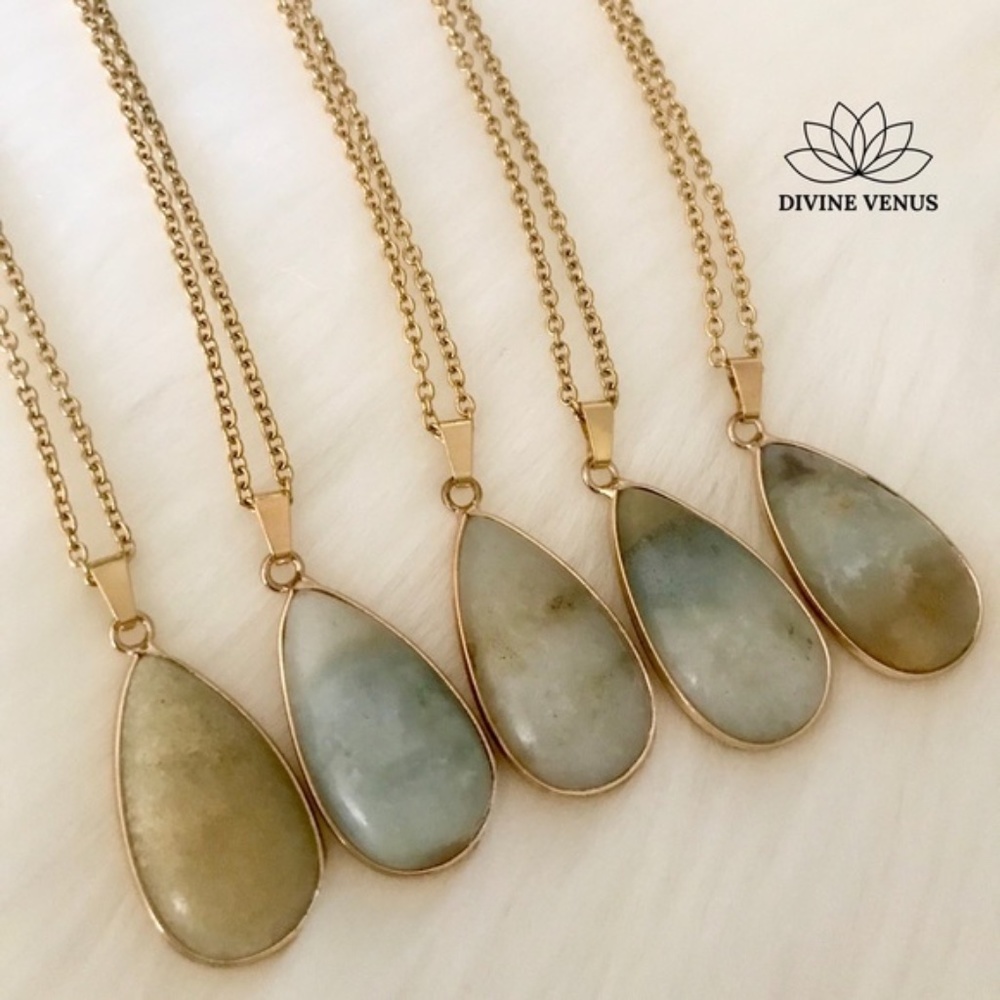 Amazonite Crystal Necklace | Gold Plated Stainless Steel Chain | Natural Crystal
